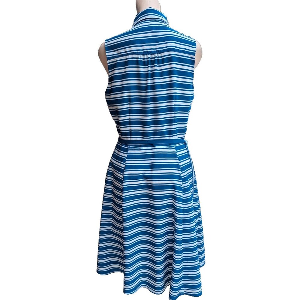 Banana Republic Fit & Flare Blue Striped Belted Sleeveless Summer Dress Size 4 - Picture 3 of 11